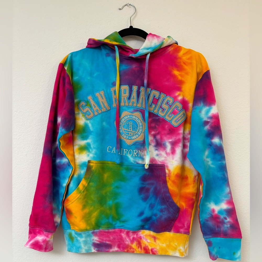 San Francisco tie dye hoodie size small S bright colors embroidered psychedelic‎